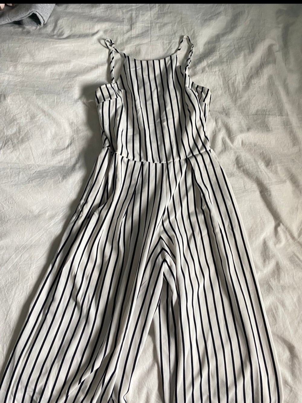 Striped White and Black Wide-Leg Jumpsuit